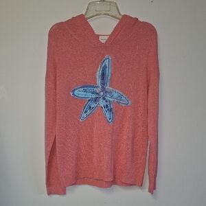 Pink Hooded Sweater with Blue Starfish Design